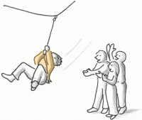 somebody sliding down a rope