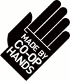 hand with 'made by co-op hands' written on the palm