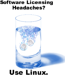 Glass of water with Tux headache tablets dissolving in it.