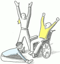 Three people stretching their bodies
